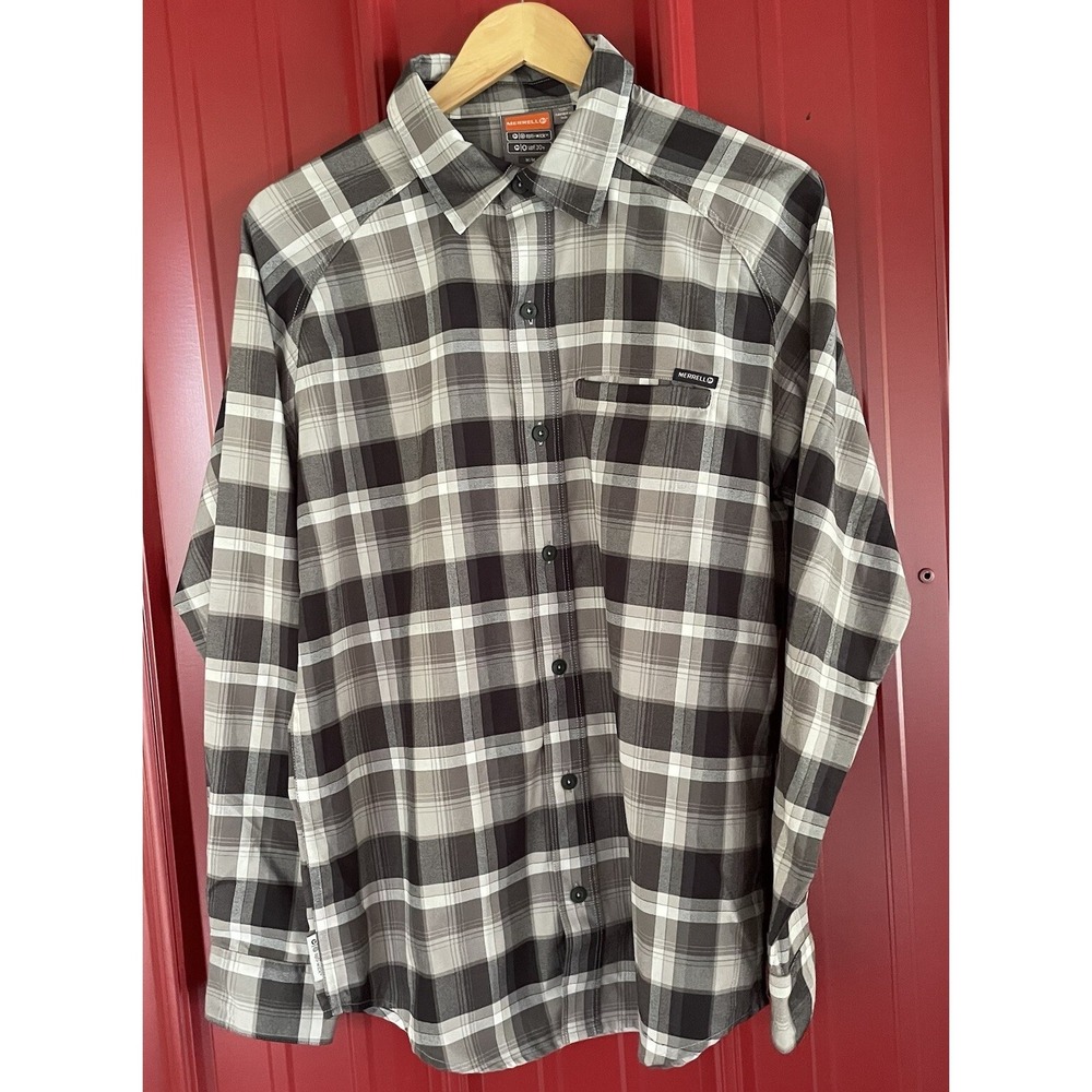 Merrell Shirt Plaid UPF‎ 30 Opti Wick Lightweight Hiking Active Mens Medium